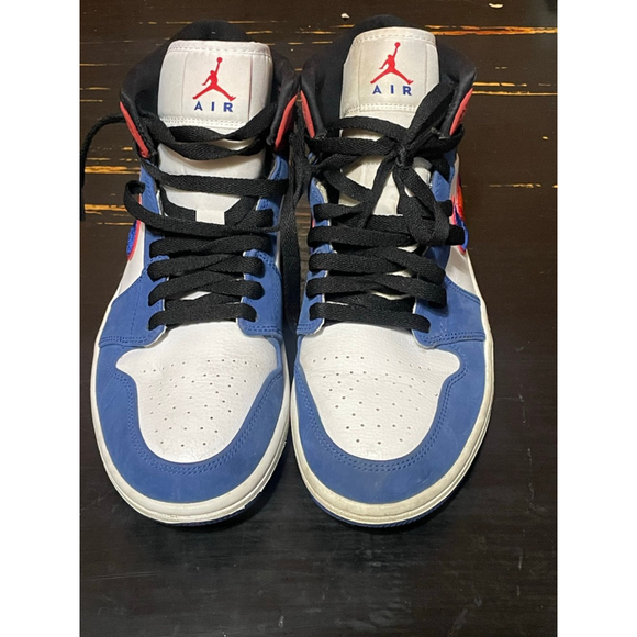 Nike Men's Jordan 1 mid multicolor swoosh Sneakers Size 8 White Blue Redi - Picture 3 of 7